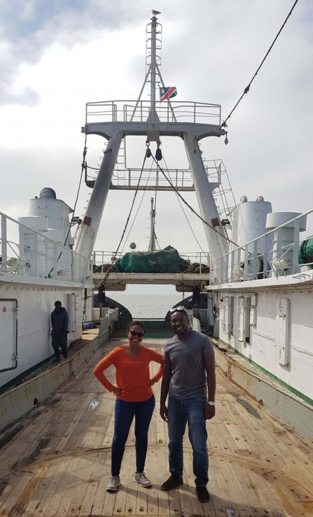 Samantha Matjila and Titus Shaanika at work on a Namibian freezer trawler © ATF