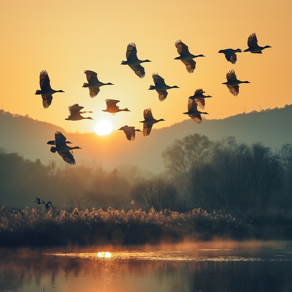 flock of birds at sunrise