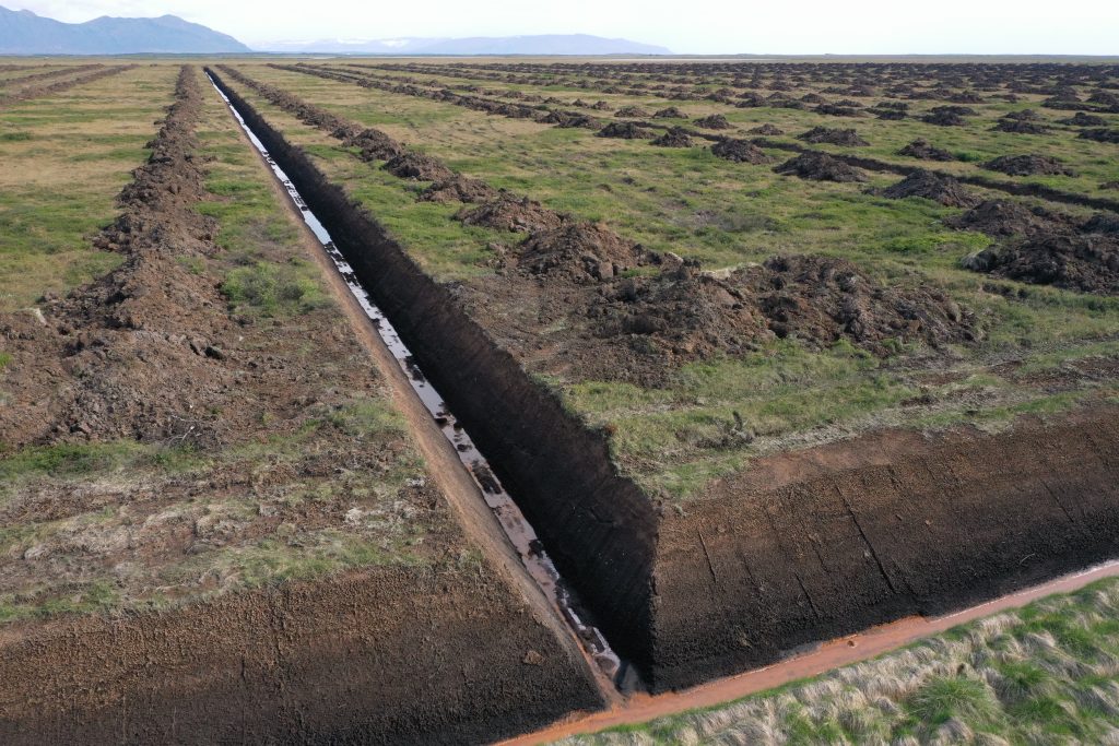 An estimated 34,000km of ditches extend across lowland Iceland – damaging wildlife habitat and releasing stored carbon.
